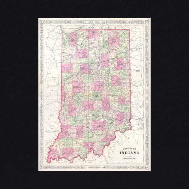 Vintage Map of Indiana (1864) by Bravuramedia